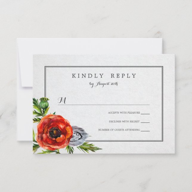 Pépites rouges Floral Watercolor Wedding RSVP (Devant)