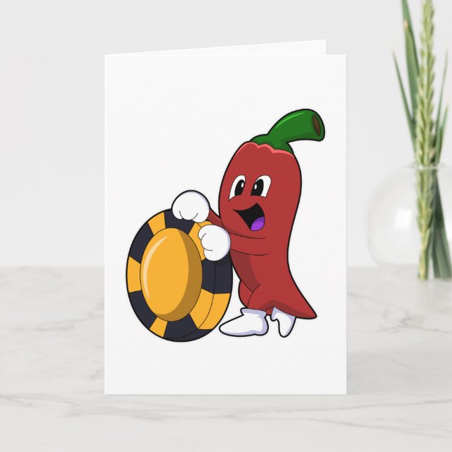 Pepper at Poker with Poker chips Card (Front)