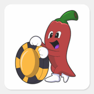Pepper at Poker with Poker chips Square Sticker