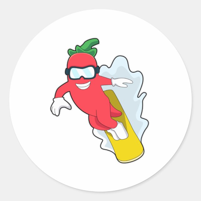 Pepper at Snowboarding with Snowboard Classic Round Sticker (Front)