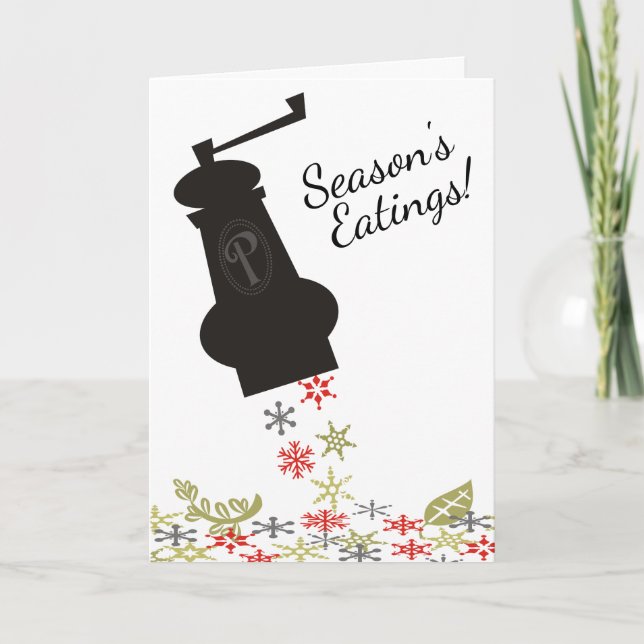 Pepper mill snowflakes chef catering Christmas Holiday Card (Front)