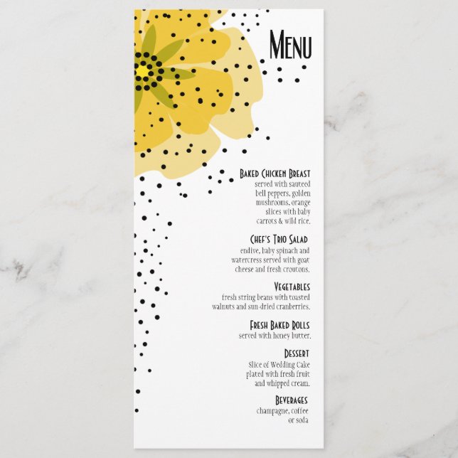 Pepper Poppies Dinner Menu yellow (Front)