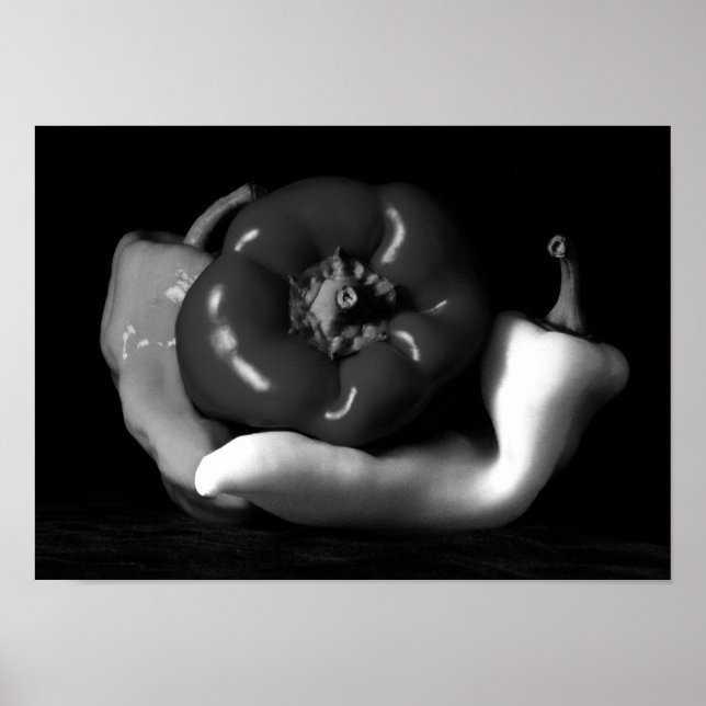 Pepper Trio Close Up Black and White Photography Poster (Front)