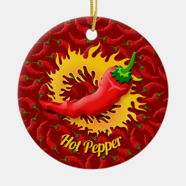 Pepper with Flame Ceramic Ornament (Front)
