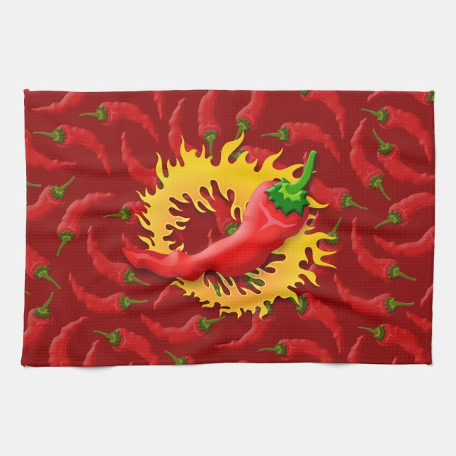 Pepper with flame kitchen towel (Horizontal)