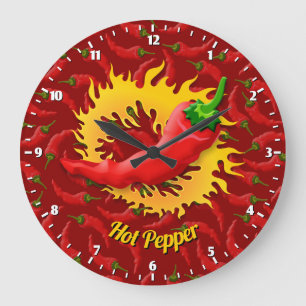 Pepper with Flame Large Clock