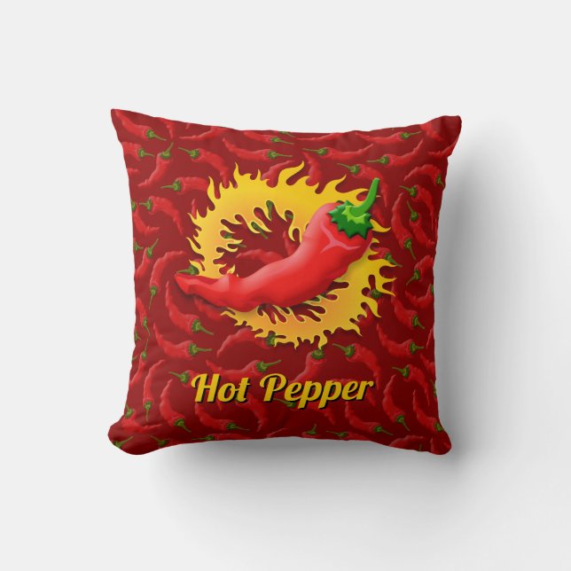 Pepper with Flame Throw Pillow (Front)