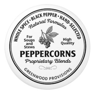 Peppercorns Label Vintage Typography Ceramic Knob