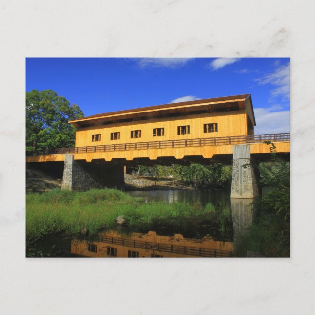 Pepperell MA New Covered Bridge River View Postcard (Front)