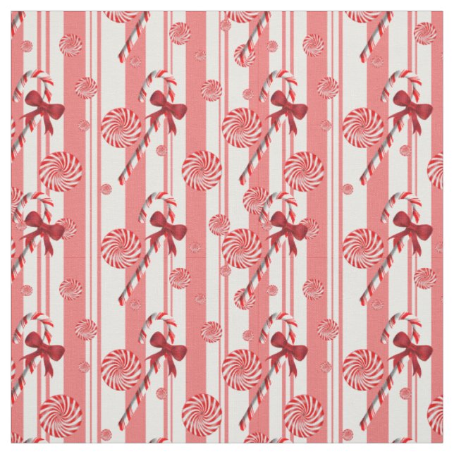 Peppermint and Candy Canes Holiday Greetings Fabric (Swatch)