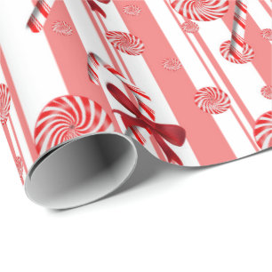 Peppermint and Candy Canes Holiday Greetings Wrapping Paper