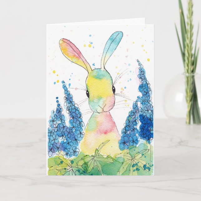 Peppermint Art Delphinium Bunny Greeting Card (Front)