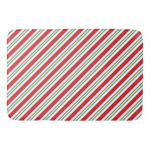 Peppermint Candy Cane Stripes Pattern (red/green) Bath Mat