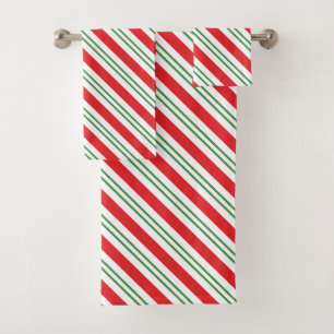 Peppermint Candy Cane Stripes Pattern (red/green) Bath Towel Set