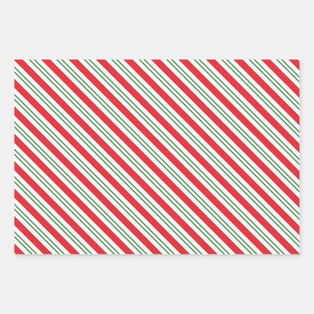 Peppermint Candy Cane Stripes Pattern (red/green) Wrapping Paper Sheet (Front)