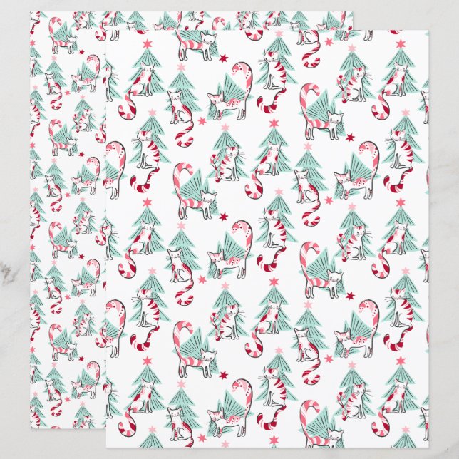 Peppermint Candy Cats Scrapbook Paper (Front/Back)
