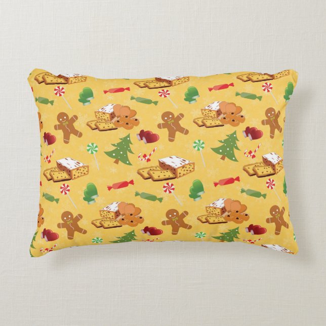 Peppermint Candy,Gingerbread Man and cake Accent Pillow (Front)