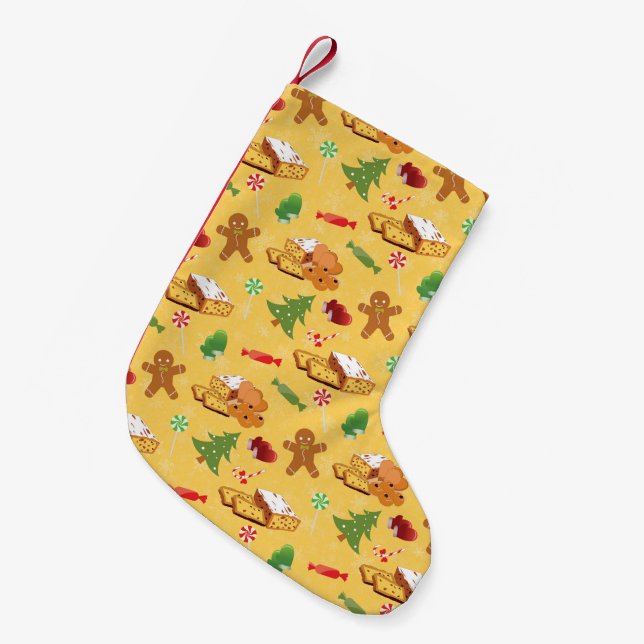 Peppermint Candy,Gingerbread Man and cake Small Christmas Stocking (Front (Hanging))