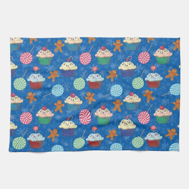 Peppermint Candy ,Gingerbread Man and cup cake Kitchen Towel (Horizontal)