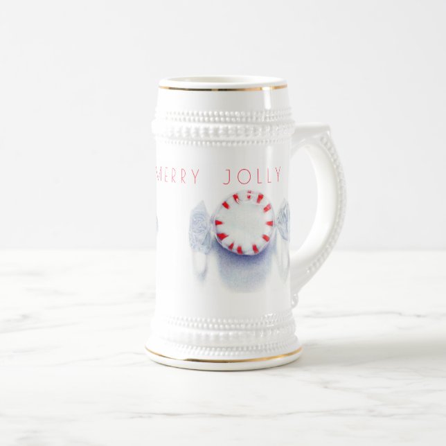 PEPPERMINT CANDY "HAPPY MERRY JOLLY" Stein (Front Right)