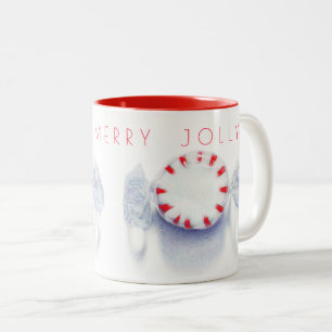 PEPPERMINT CANDY "HAPPY MERRY JOLLY" Two-Tone Mug