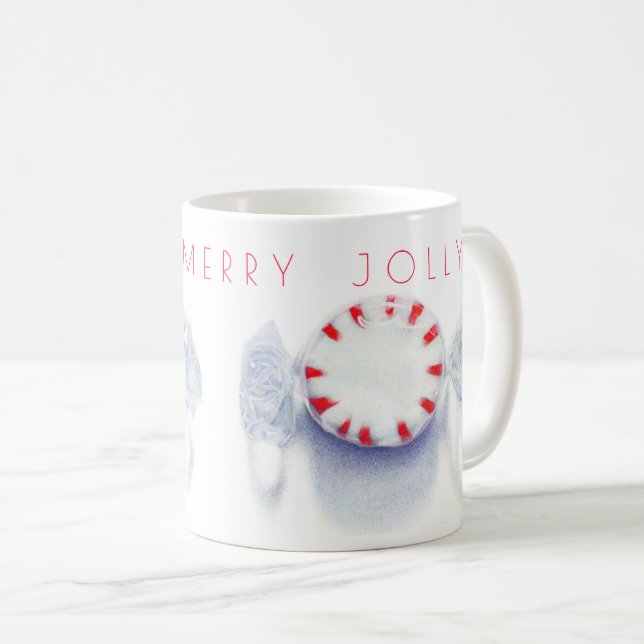 PEPPERMINT CANDY "HAPPY MERRY JOLLY" White Mug (Front Right)
