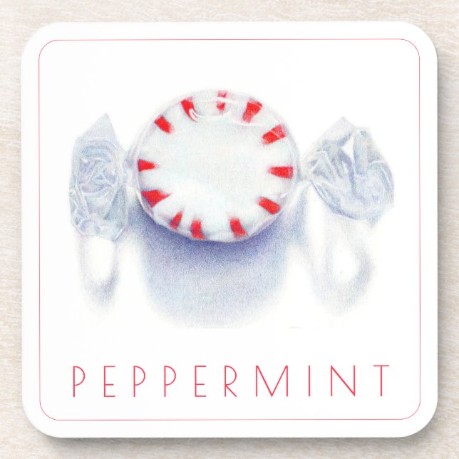 PEPPERMINT CANDY Hard Plastic Coasters + Text (Front)
