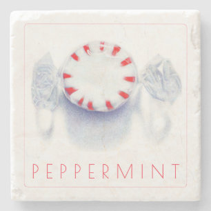 PEPPERMINT CANDY Marble Stone Coaster + Text