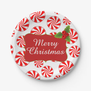Peppermint Candy Merry Christmas Party Paper Plate