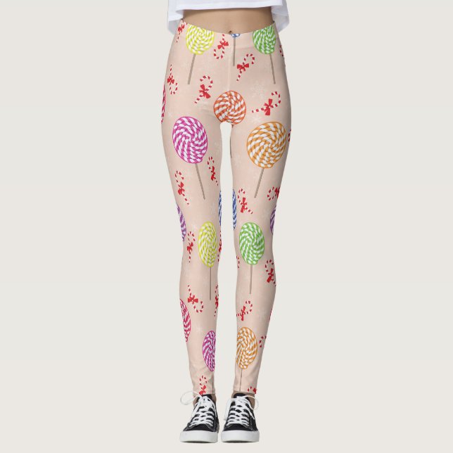 Peppermint Candy Mints Christmas,candy canes Leggings (Front)