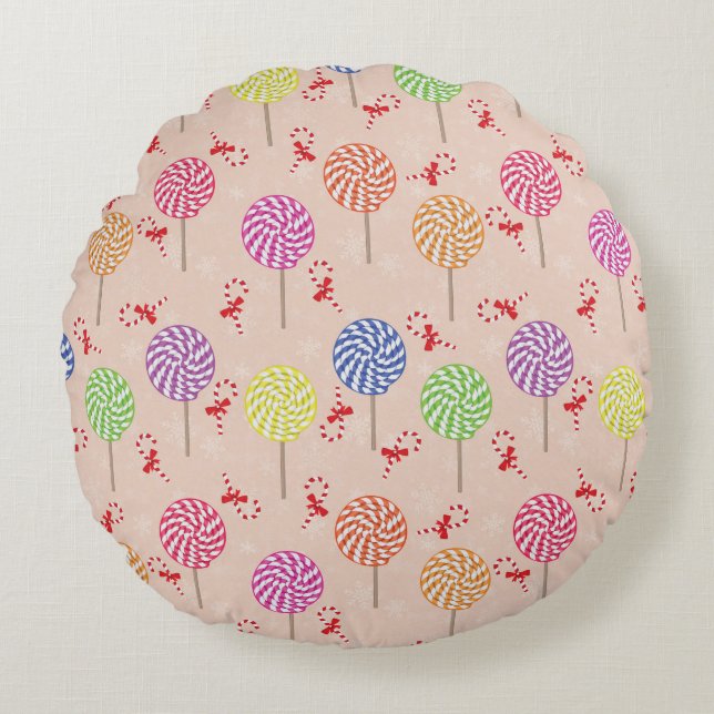 Peppermint Candy Mints Christmas,candy canes Round Pillow (Front)