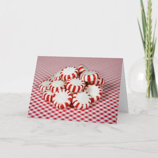Peppermint Candy on gingham Holiday Card (Front)