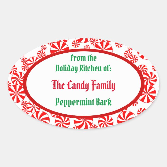 Peppermint Candy Pattern Editable Oval Sticker (Front)