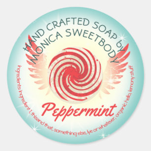 Peppermint candy personalized handmade soap classic round sticker