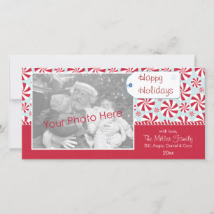 Peppermint Candy Red and Blue Holiday Personalized Card
