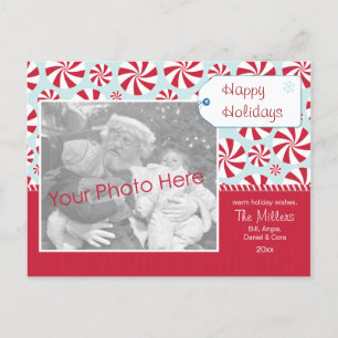 Peppermint Candy Red and Blue Holiday Personalized Postcard