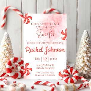 Peppermint Candy Shower Invitation   Red Watercolo