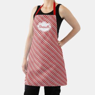 Peppermint candy stripe personalized apron