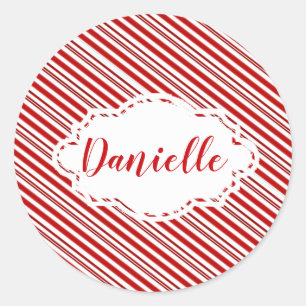 Peppermint candy stripe personalized classic round sticker