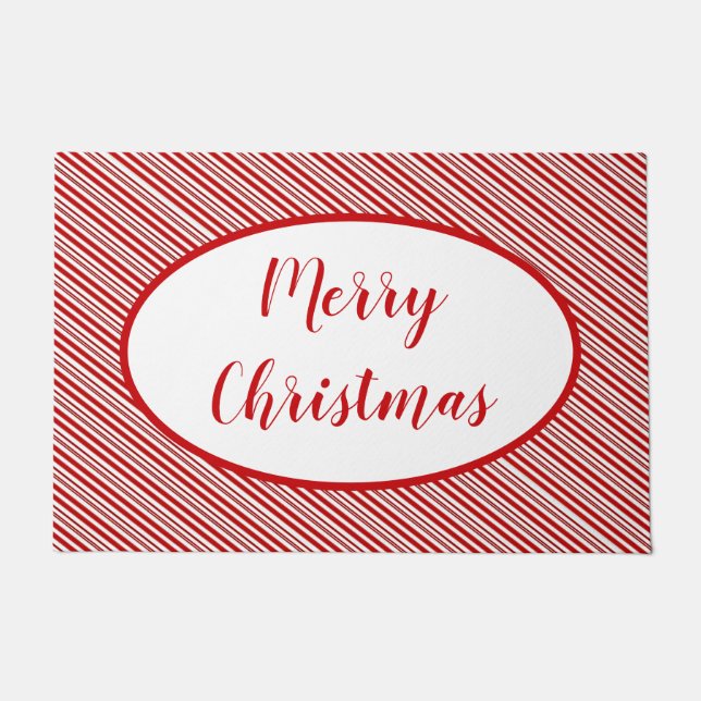 Peppermint candy stripe personalized   doormat (Front)