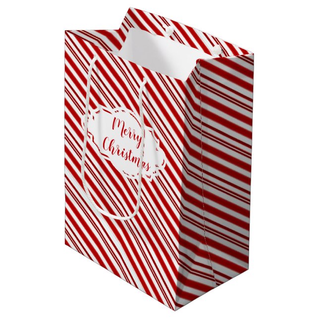 Peppermint candy stripe personalized   medium gift bag (Front Angled)