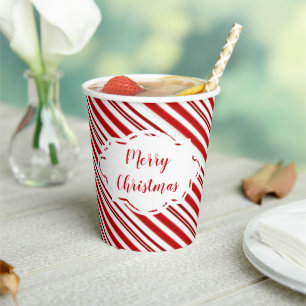 Peppermint candy stripe personalized paper cups