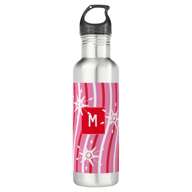 Peppermint Candy Stripes Monogram Name Pillar 710 Ml Water Bottle (Front)