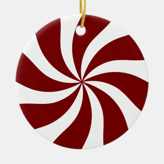 Peppermint Candy Swirl Red and White Ceramic Ornament (Front)