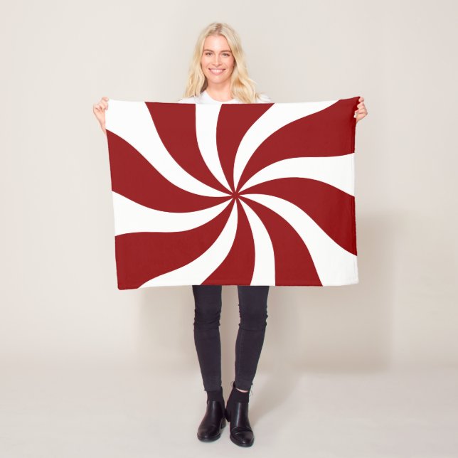 Peppermint Candy Swirl Red and White Fleece Blanket (In Situ)
