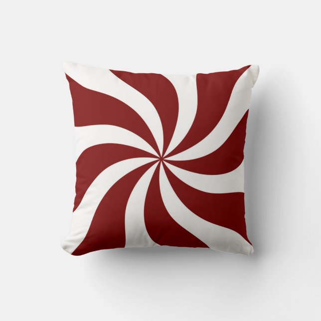 Peppermint Candy Swirl Red and White Throw Pillow (Front)