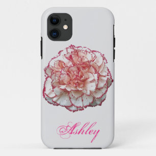 Peppermint Carnation Flower w/ Name iPhone 11 Case