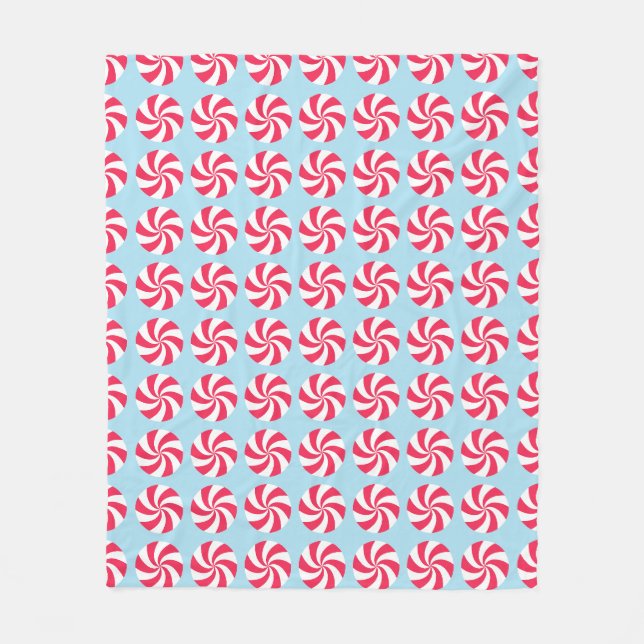 Peppermint Christmas Blue Fleece Blanket (Front)