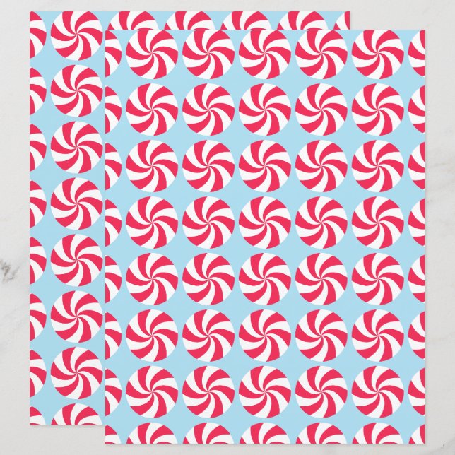Peppermint Christmas Blue Scrapbook Paper (Front/Back)
