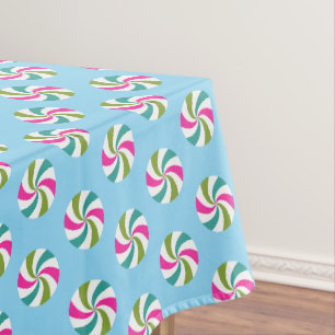 Peppermint Christmas Blue Tablecloth